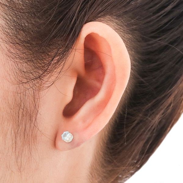 Alternate image for Rhodium Plated Blue Topaz Stud Earrings from Thailand Brilliant Splendor