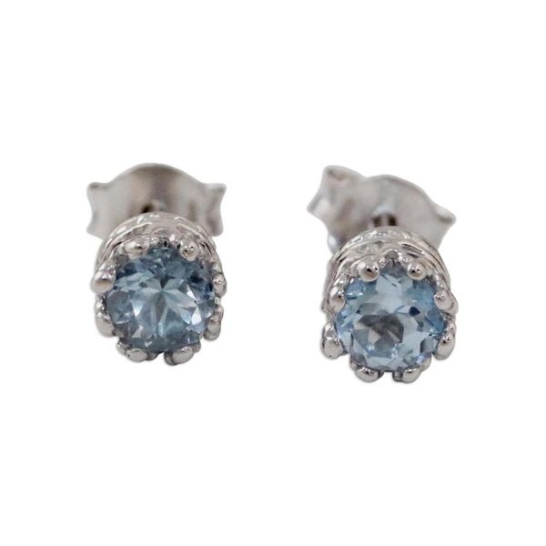Alternate image for Rhodium Plated Blue Topaz Stud Earrings from Thailand Brilliant Splendor