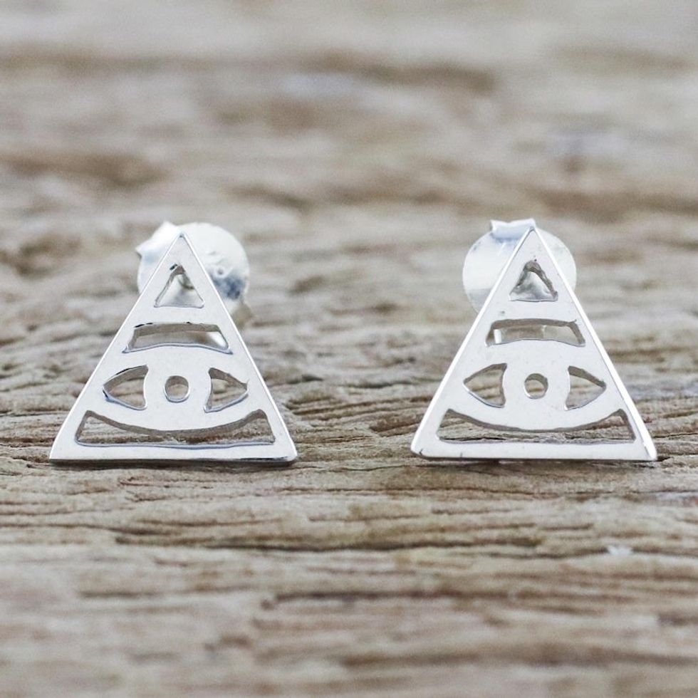 Handcrafted Sterling Silver Stud Earrings from Thailand 'Open Eyes'