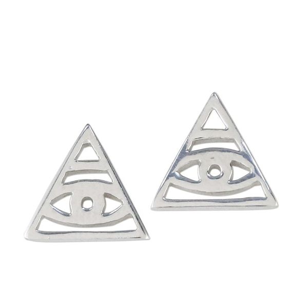 Alternate image for Handcrafted Sterling Silver Stud Earrings from Thailand Open Eyes