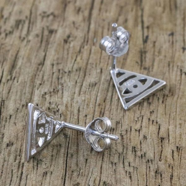 Alternate image for Handcrafted Sterling Silver Stud Earrings from Thailand Open Eyes