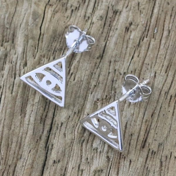 Alternate image for Handcrafted Sterling Silver Stud Earrings from Thailand Open Eyes