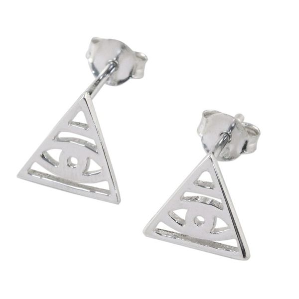 Alternate image for Handcrafted Sterling Silver Stud Earrings from Thailand Open Eyes