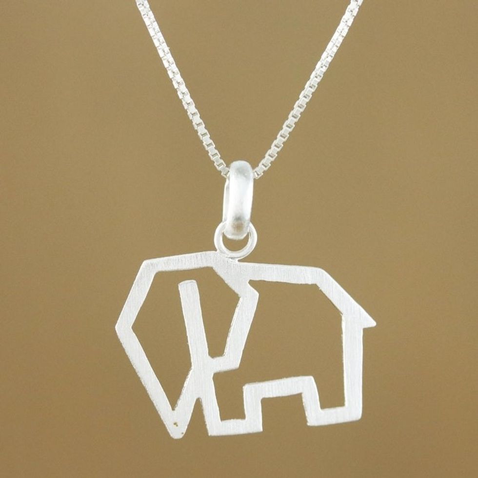 Handmade 925 Sterling Silver Elephant Pendant Necklace 'Contemporary Elephant'