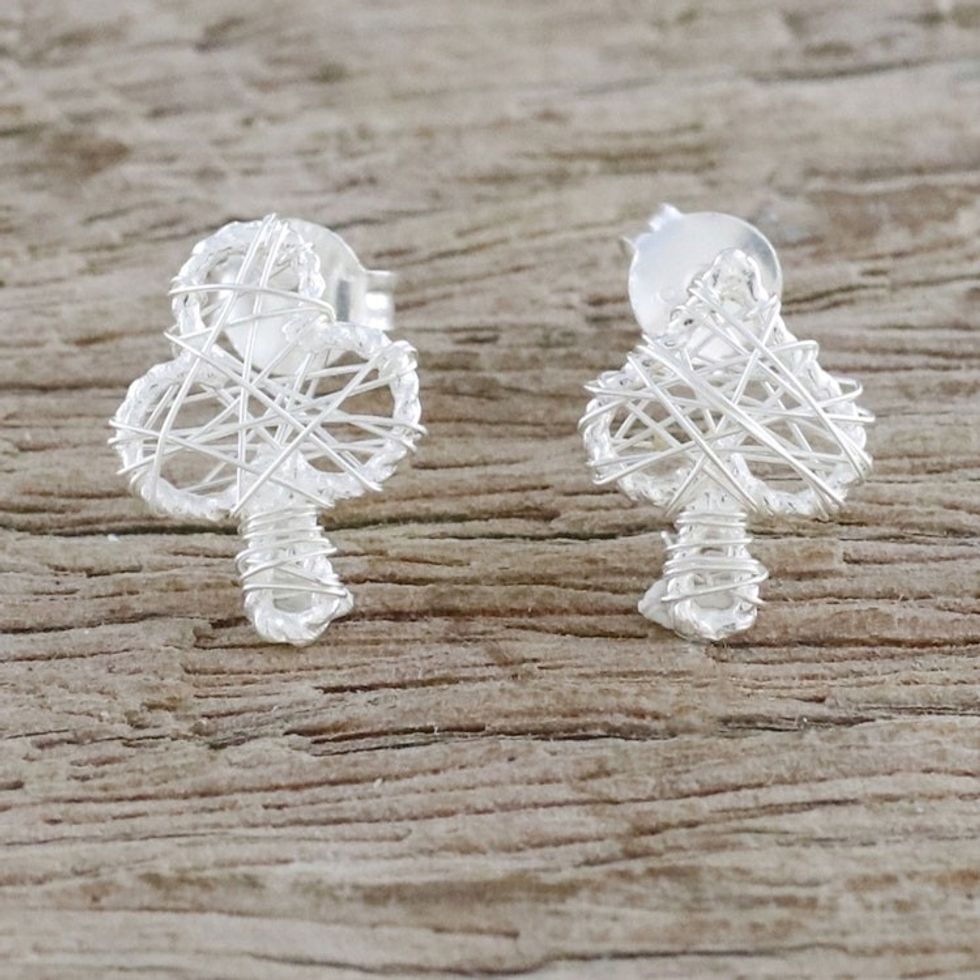 Sterling Silver Card Game Drop Earrings from Thailand 'Game of Cards'