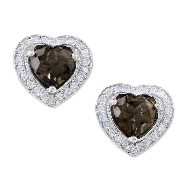 Alternate image for Smoky Quartz and Cubic Zirconia Heart Shaped Stud Earrings Sparkling Hearts
