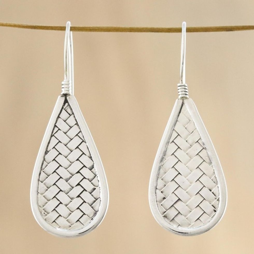 Sterling Silver Drop-Shaped Weave Earrings from Thailand 'Raindrop Weave'