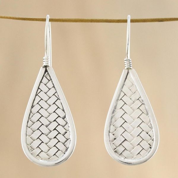 Alternate image for Sterling Silver Drop-Shaped Weave Earrings from Thailand Raindrop Weave
