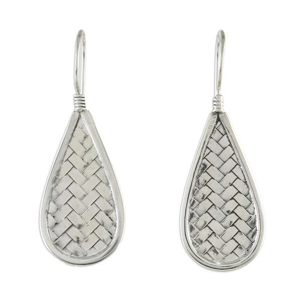 Alternate image for Sterling Silver Drop-Shaped Weave Earrings from Thailand Raindrop Weave