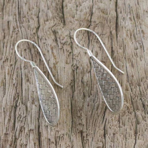 Alternate image for Sterling Silver Drop-Shaped Weave Earrings from Thailand Raindrop Weave