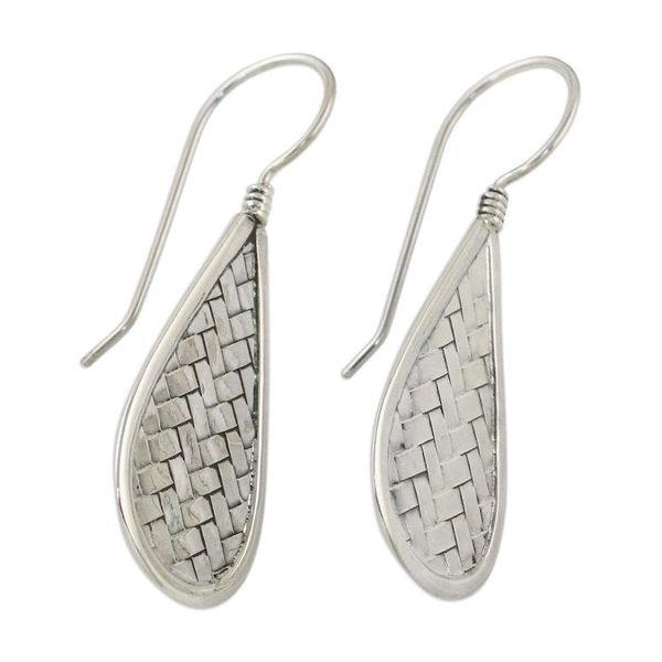 Alternate image for Sterling Silver Drop-Shaped Weave Earrings from Thailand Raindrop Weave