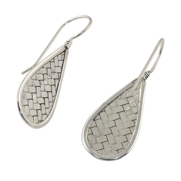 Alternate image for Sterling Silver Drop-Shaped Weave Earrings from Thailand Raindrop Weave