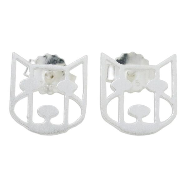 Alternate image for Handmade 925 Sterling Silver Stud Earrings Dog Face Thailand Hair of the Dog