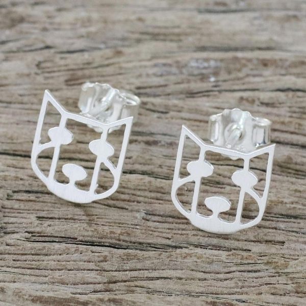 Alternate image for Handmade 925 Sterling Silver Stud Earrings Dog Face Thailand Hair of the Dog