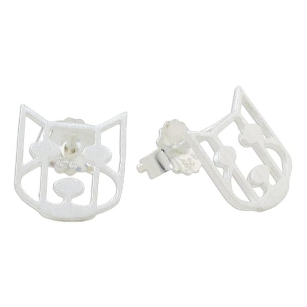 Alternate image for Handmade 925 Sterling Silver Stud Earrings Dog Face Thailand Hair of the Dog