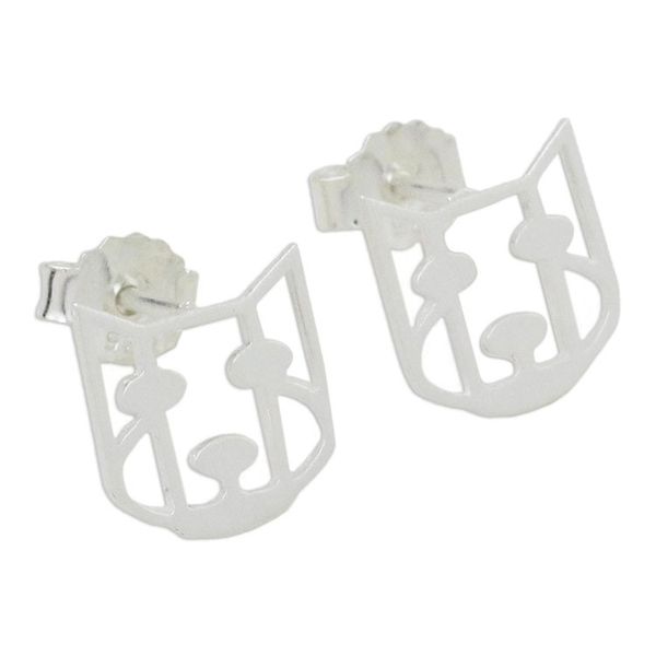 Alternate image for Handmade 925 Sterling Silver Stud Earrings Dog Face Thailand Hair of the Dog