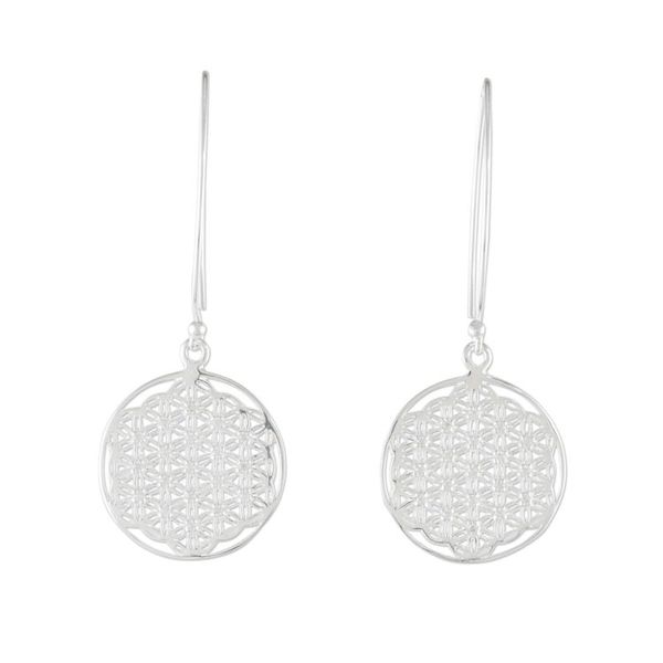 Alternate image for Thai Sterling Silver and Cubic Zirconia Dangle Earrings Fractal Circle