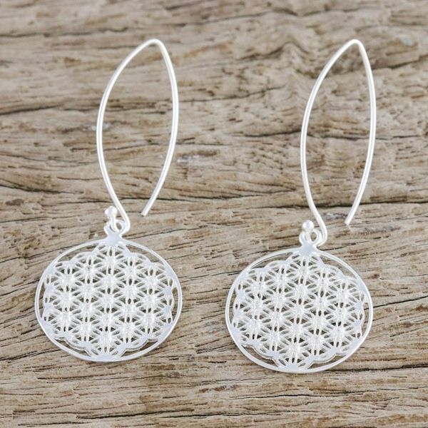 Alternate image for Thai Sterling Silver and Cubic Zirconia Dangle Earrings Fractal Circle