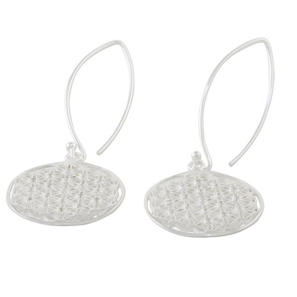 Alternate image for Thai Sterling Silver and Cubic Zirconia Dangle Earrings Fractal Circle