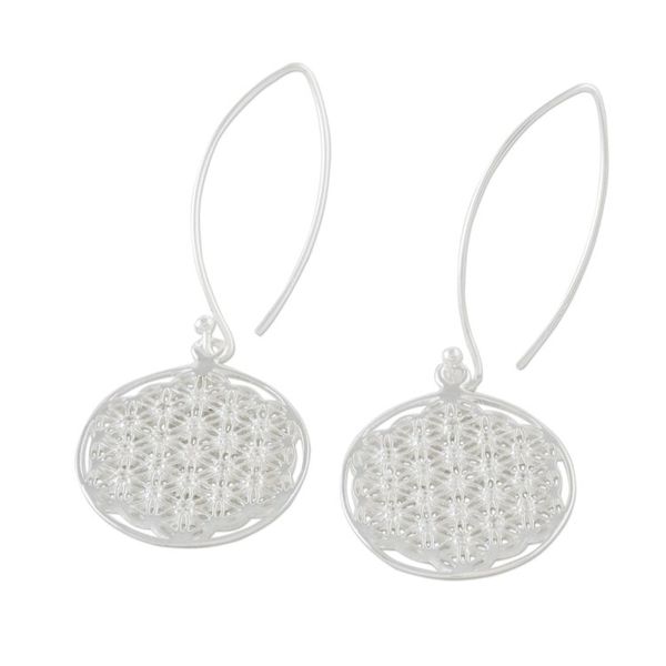 Alternate image for Thai Sterling Silver and Cubic Zirconia Dangle Earrings Fractal Circle