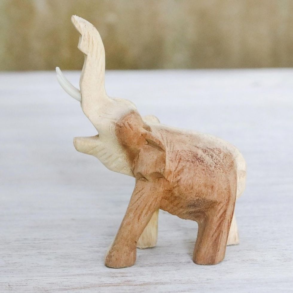 Handmade Raintree Wood Elephant Figurine from Thailand 'Wild Life'