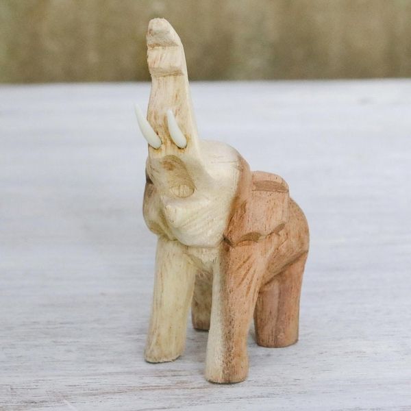 Alternate image for Handmade Raintree Wood Elephant Figurine from Thailand Wild Life