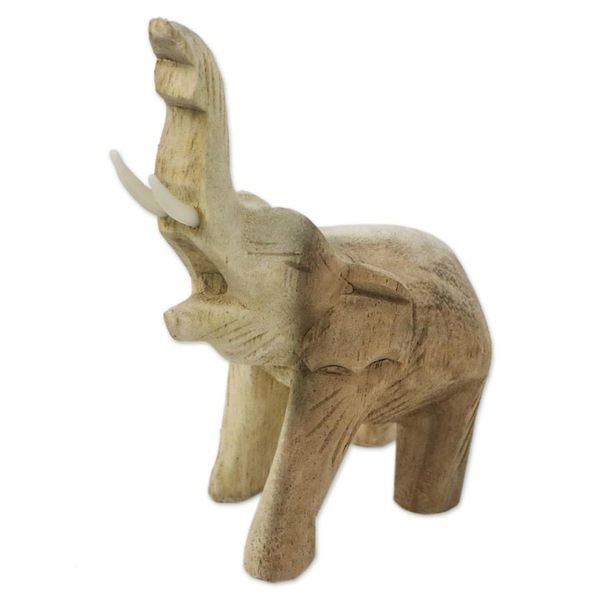 Alternate image for Handmade Raintree Wood Elephant Figurine from Thailand Wild Life