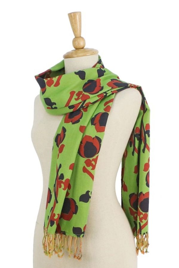 Alternate image for Green and Orange Cotton Floral Scarf Handmade in Thailand Radiant Garden