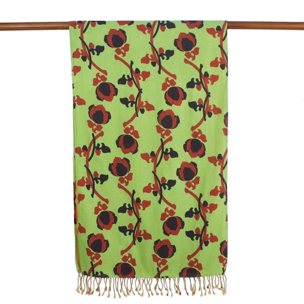 Alternate image for Green and Orange Cotton Floral Scarf Handmade in Thailand Radiant Garden