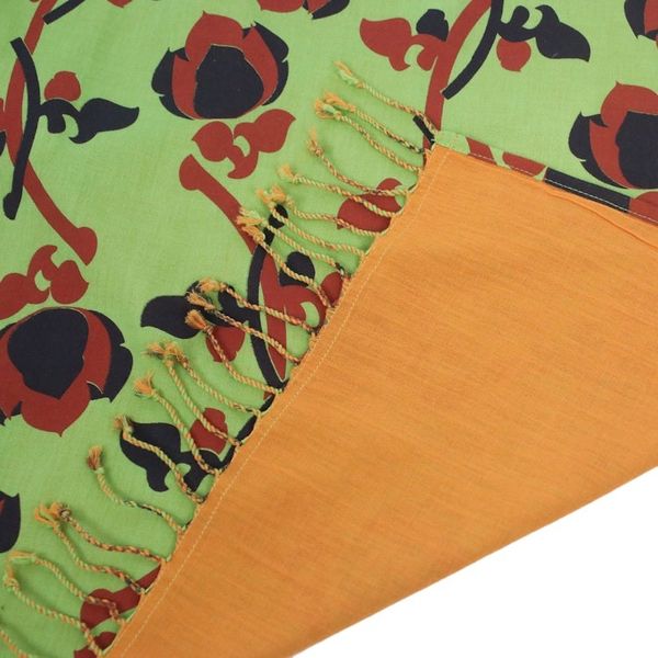 Alternate image for Green and Orange Cotton Floral Scarf Handmade in Thailand Radiant Garden