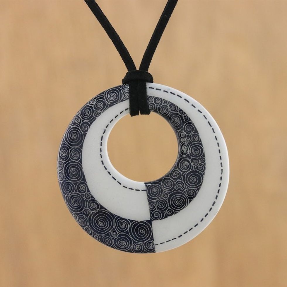 Ceramic Thai Handmade Black and White Pendant Necklace 'Infinite Duality'