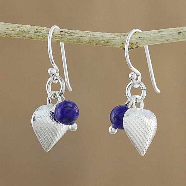 Alternate image for Lapis Lazuli Heart Dangle Earrings from Thailand Love For Midnight