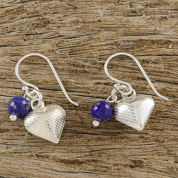 Alternate image for Lapis Lazuli Heart Dangle Earrings from Thailand Love For Midnight