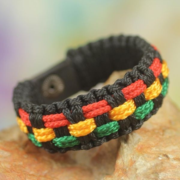 Alternate image for Black Cord Handrafted Mens Colorful Wristband Bracelet Black Forest Paths