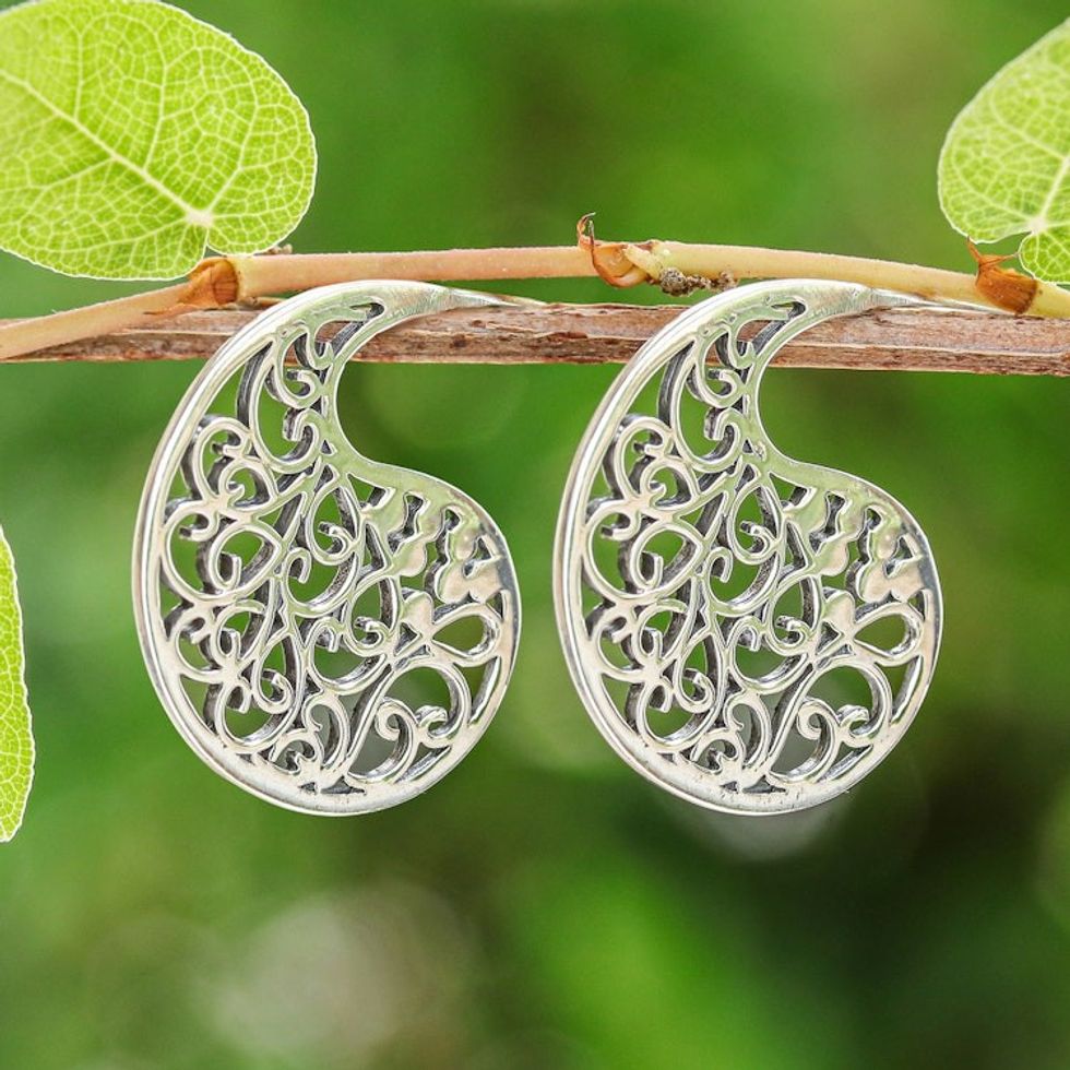 Thai Handmade Sterling Silver Ornate Drop Earrings 'Fancy Paisleys'