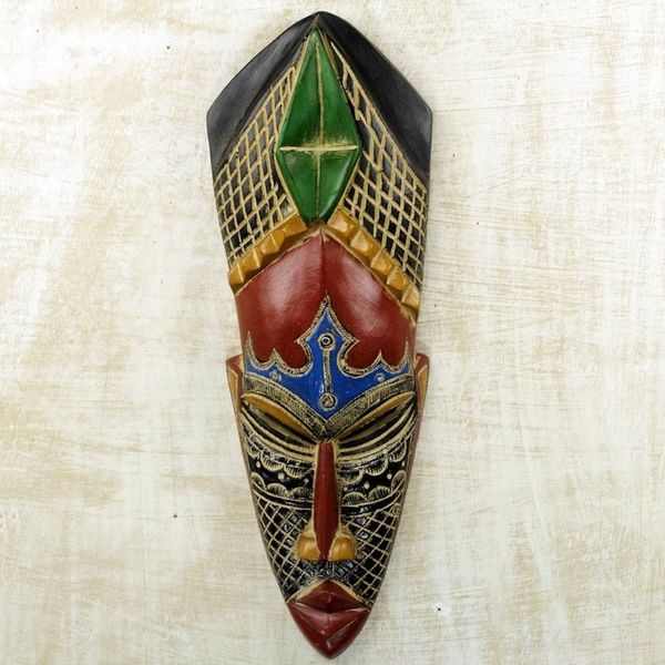 Alternate image for Hand Carved African Rubberwood Mask from Ghana Gratitude