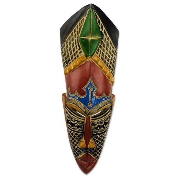 Alternate image for Hand Carved African Rubberwood Mask from Ghana Gratitude