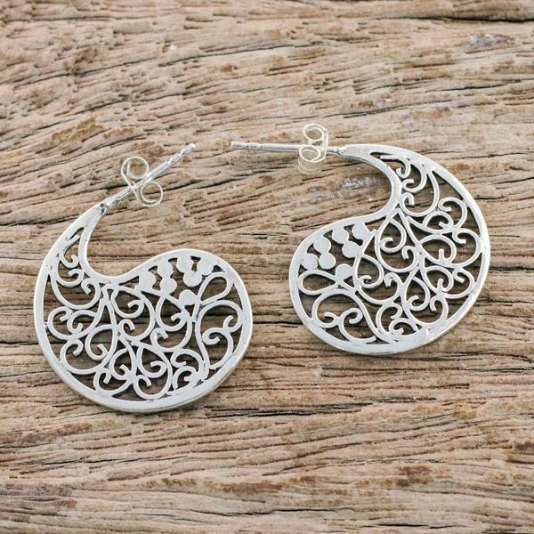 Alternate image for Thai Handmade Sterling Silver Ornate Drop Earrings Fancy Paisleys