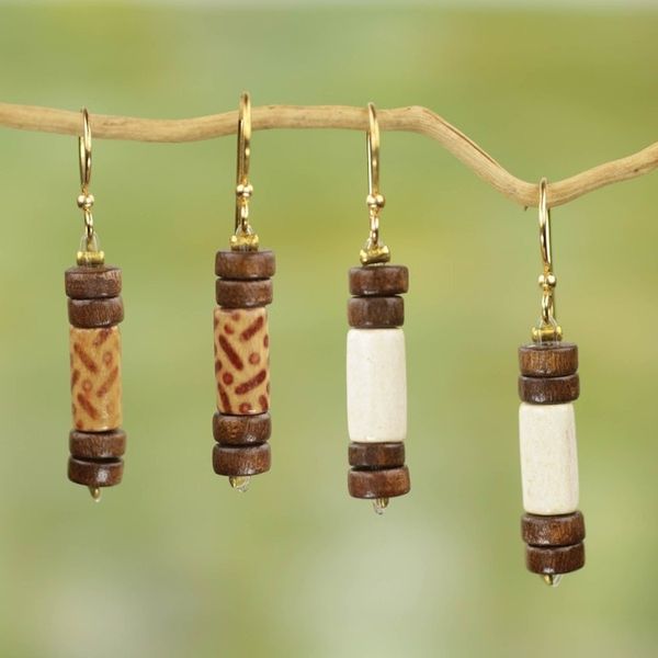 Alternate image for Artisan Crafted Wood Beaded Dangle Earrings 2 Pairs Natural Simplicity