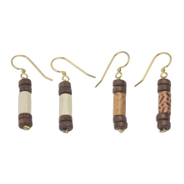 Alternate image for Artisan Crafted Wood Beaded Dangle Earrings 2 Pairs Natural Simplicity