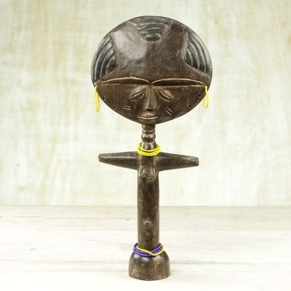 Wood and Recycled Glass Beaded Fertility Doll from Ghana 'Mansa Woman'