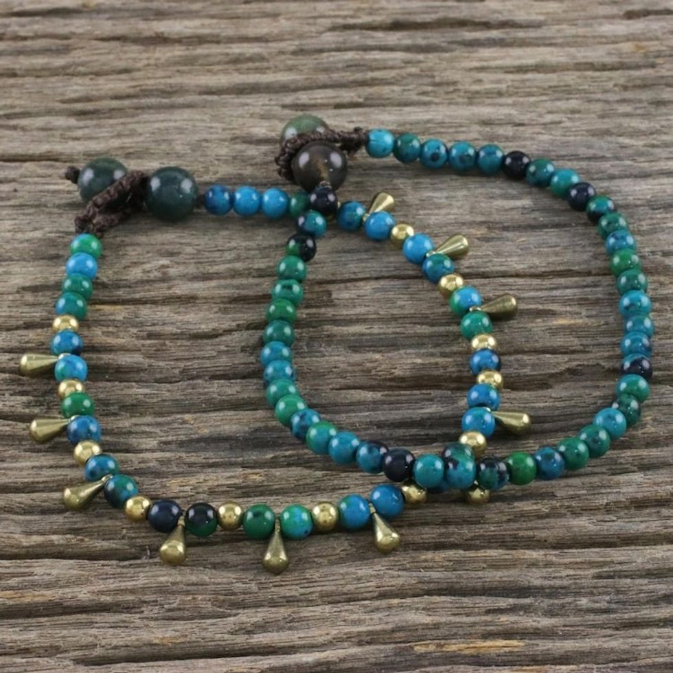 Serpentine and Agate Beaded Bracelets from Thailand Pair 'Beautiful Forever'