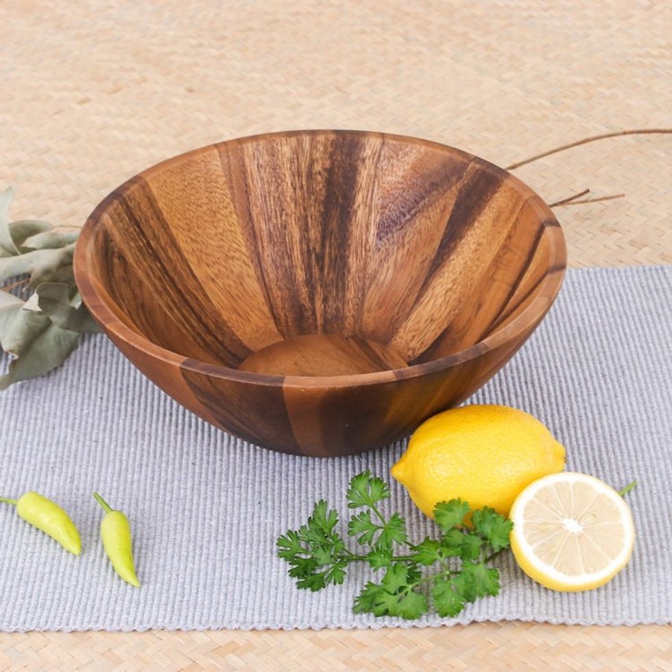 1 Quart Serving Bowl in Natural Wood Handmade in Thailand 'Conical Nature'