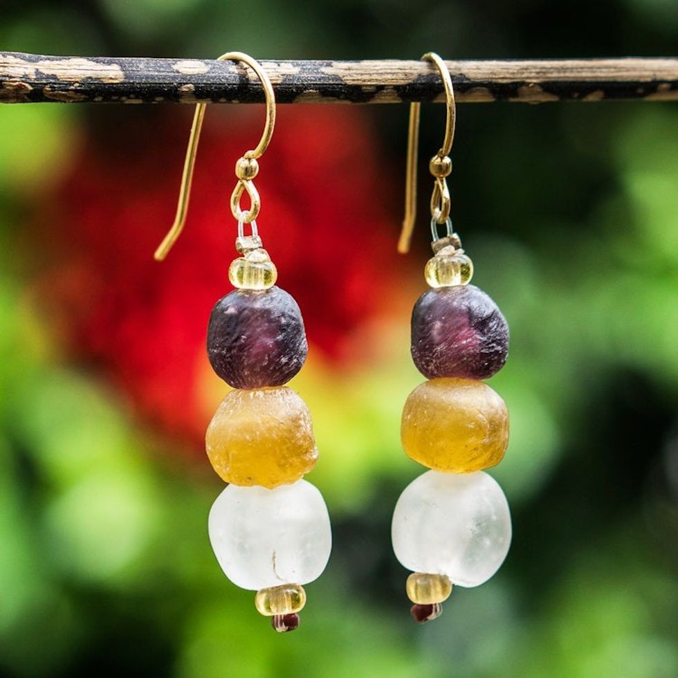 Recycled Glass and Plastic Beaded Earrings from Ghana 'Fresh Novelty'