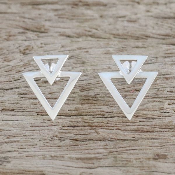 Alternate image for Sterling Silver Triangles Button Earrings from Thailand Trendy Triangles