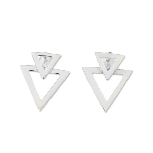 Alternate image for Sterling Silver Triangles Button Earrings from Thailand Trendy Triangles