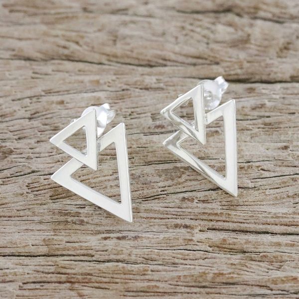 Alternate image for Sterling Silver Triangles Button Earrings from Thailand Trendy Triangles