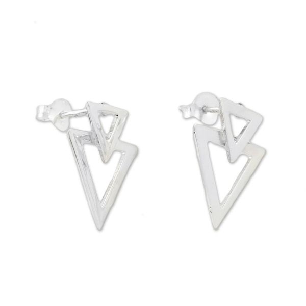 Alternate image for Sterling Silver Triangles Button Earrings from Thailand Trendy Triangles