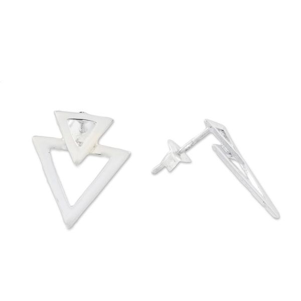 Alternate image for Sterling Silver Triangles Button Earrings from Thailand Trendy Triangles