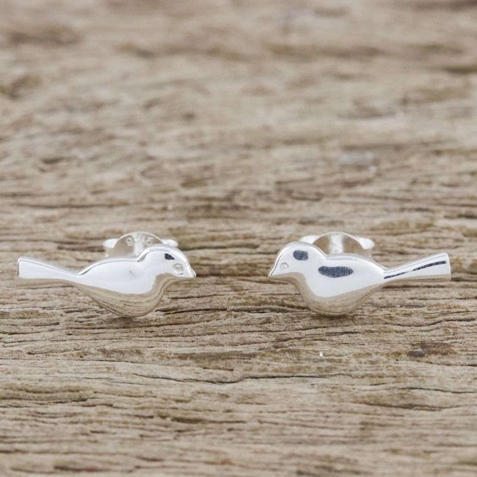 Bird-Shaped Sterling Silver Stud Earrings from Thailand 'Dainty Birds'